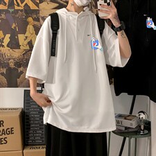 LD54262-P45NASA连帽短袖t恤男大码胖子带帽五分袖中袖海报风,男装T恤,电商A040