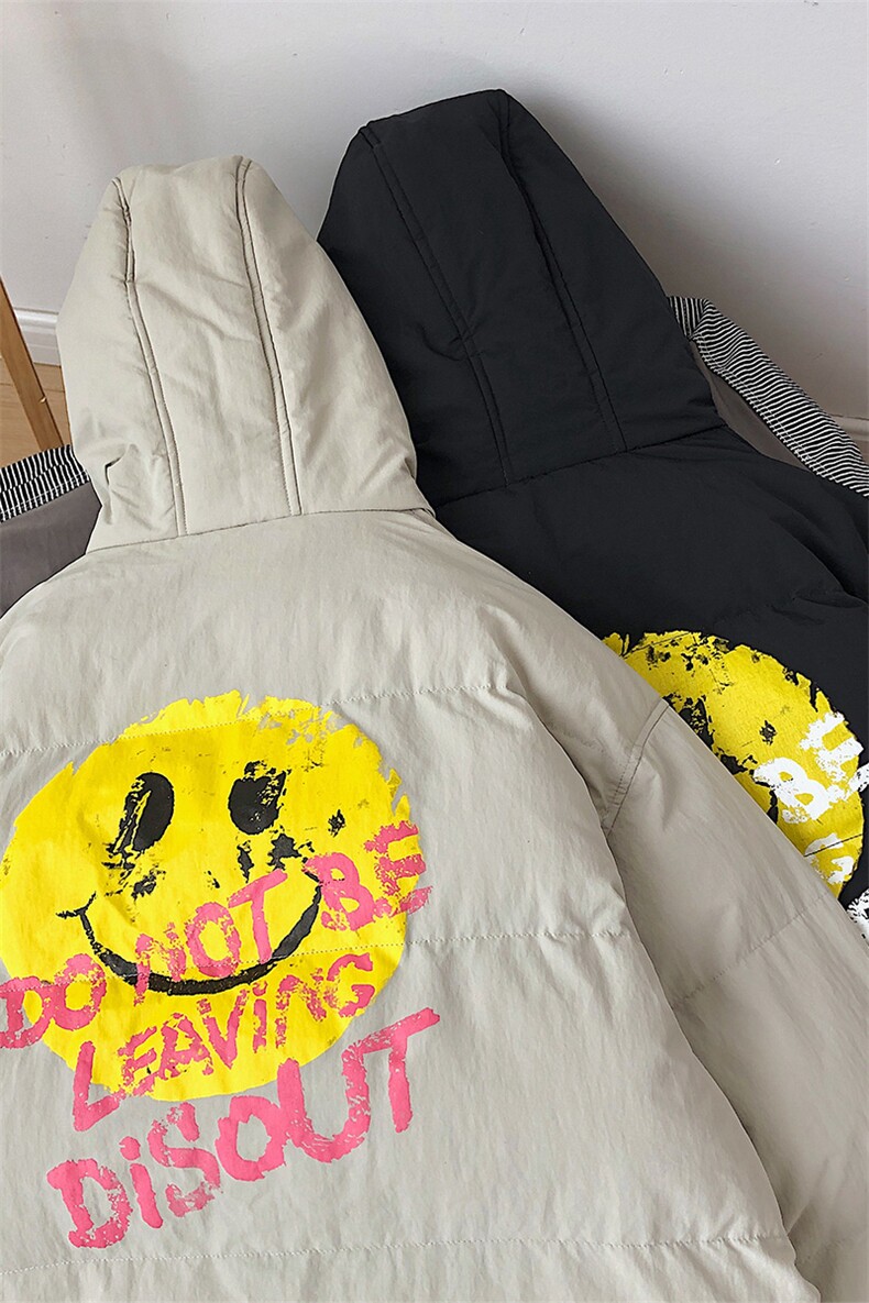 【】A003-HY8010-P125冬装新款笑脸印花连帽棉衣港风平铺1,男装棉衣,电商A003