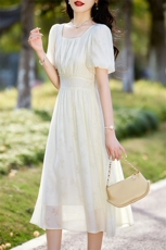 2024年夏季新款女装印花短袖钉珠时尚长款连衣裙，女装连衣裙，初闻兮