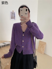 时尚百搭女士秋冬保暖加厚彩色纱外套开衫V领羊毛衫，女装羊毛衫，牧思羊