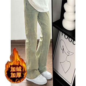 【现货】黄泥加绒牛仔裤男女潮牌美式高街弯刀微喇裤SJ55-2 P38图片