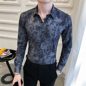 312A-5-277-P55 长袖高级感秋季休闲英伦发型师韩版纯色男士衬衣图片