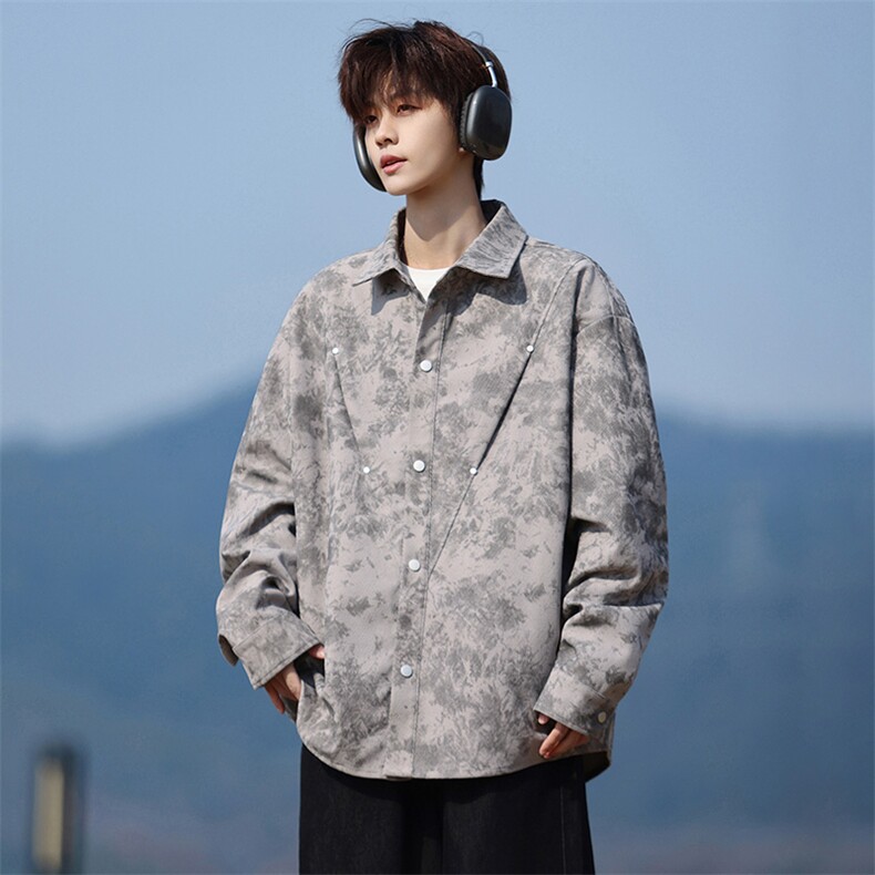 85816-P65M-8XL2026春季新款大码翻领扎染开衫衬衫外套，男装衬衫，星座109