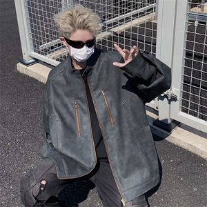 港风高街痞帅男装外套美式短款潮牌工装皮衣夹克DSA157B-J193-P95,男装夹克,电商A157B