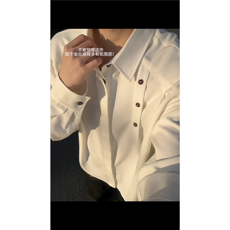春秋季男简约潮流衬衣男款长袖衬衫男生韩系休闲风宽松翻领上衣图片