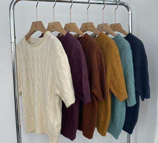 款号：WM0022 名称：花圆领短袖毛衣，女装针织衫/毛衣，BD