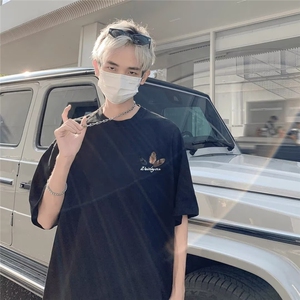 美式复古羽毛印花短袖男女款夏季重磅情侣t恤cleanfit半截袖上衣图片