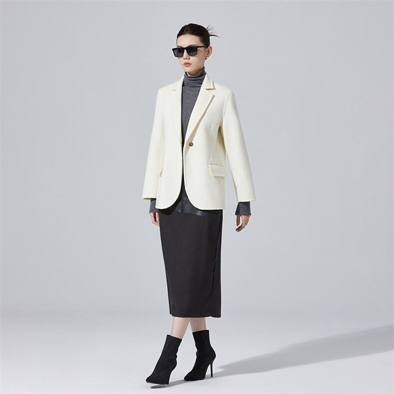 秋冬新款修身短款西装双面大衣女时尚白毛外套，女装针织衫/毛衣，高哲羊绒