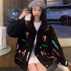 887-P52彩色涂鸦牛仔外套女春秋新款大码胖MM设计感小众，男装工装外套，电商B323A