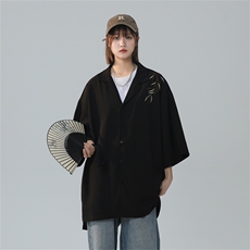 C9069/P35夏季新款新中式风格盘扣垂感刺绣衬衫男衬衣西服领上衣，男装西服，电商A141