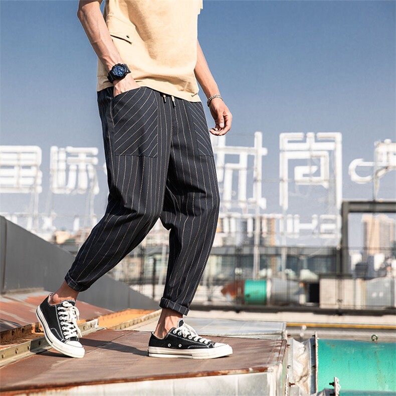 日系风DS-B293-8815新款贴袋条纹休闲薄款棉麻工装裤宽松大码,男装休闲裤,电商A306