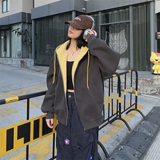 抖音得物二开美式高街重磅结构双层撞色连帽卫衣开衫外套W116，男装卫衣，电商A486
