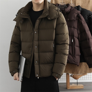 2025冬季90白鸭绒保暖羽绒服男连帽休闲纯色御寒上衣百搭外套图片