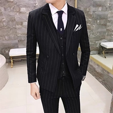 条纹横向两粒扣西装套装男三件套礼服7001-P285，男装西服套装，星座1012