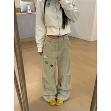 海星贝壳刺绣阔腿工装裤秋季直筒宽松休闲长裤子美式LB31033-P57，男装工装外套，星座1008
