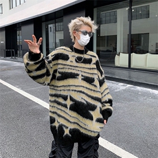 B207-P46秋季美式复古撞色条纹毛衣男潮牌ins慵懒设计感针织衫，男装针织衫/毛衣，星座512-6