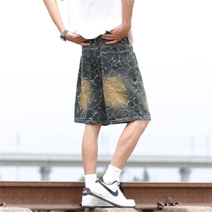 街头设计感痞帅牛仔短裤男士夏五分裤宽松休闲直筒中裤RK2814-P46图片