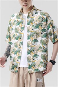 2021夏季新日系大码男无影墙沙滩情侣休闲短袖印花衬衫C3037-P35图片