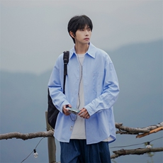 抖音春秋条纹衬衫情侣休闲ins风宽松长袖衬衣DX806P45控78，男装衬衫，电商B413-1