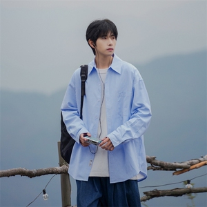 抖音春秋条纹衬衫情侣休闲ins风宽松长袖衬衣DX806P45控78图片