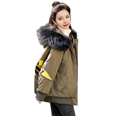 羽绒棉服女短款2020冬季新款大毛领宽松韩版潮小个子加厚棉衣，女装派克服，瑶迪依秀
