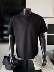 美式复古解构纯色小v领短袖T恤男宽松简约休闲上衣513DT3503P25图片