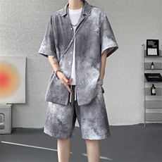！2026夏季新款男士水墨印花短袖衬衫套装衬衣CSTZ003特P55，男装衬衫，电商B220