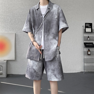 ！2026夏季新款男士水墨印花短袖衬衫套装衬衣CSTZ003特P55图片