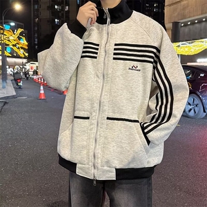 美式条纹户外夹克男秋高街潮牌复古外套宽松休闲立领上衣J653/P70图片