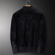 3331冬季暗格花纹休闲加厚保暖水貂绒开衫外套，男装针织衫/毛衣，钱塘2010-1