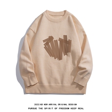 白底22秋冬新款设计感印花保暖圆领套头毛衣M1034P50控68，男装针织衫/毛衣，电商A247-1