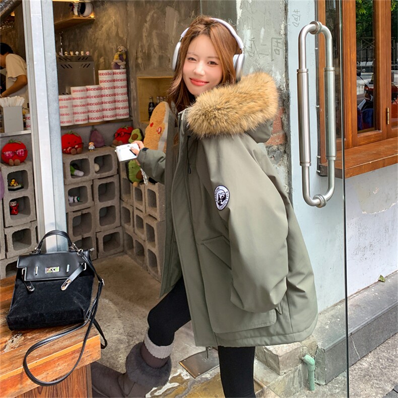 CC929-P130秋冬户外工装毛领棉服大码女绿色棉衣连帽防风派克外套，男装棉衣，星座405-3