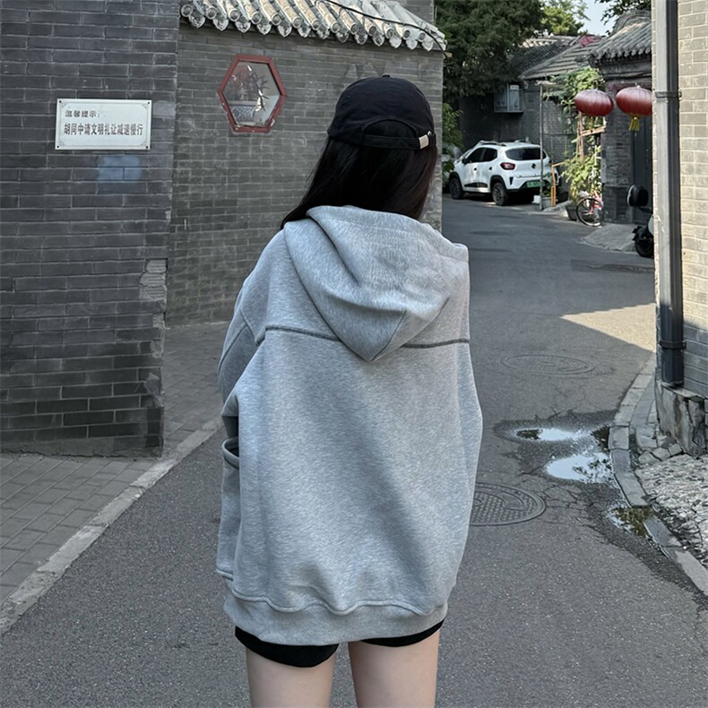 抖音得物高品质秋冬美式高街重磅结构辑明线纹理连帽卫衣外套W111,男装卫衣,电商A486
