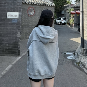 抖音得物高品质秋冬美式高街重磅结构辑明线纹理连帽卫衣外套W111图片