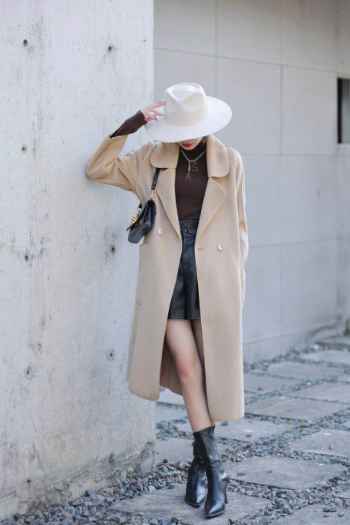 文秀家新款现货双面羊绒大衣风衣款2021高端定制，女装风衣，陆氏青云