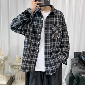 衬衫男2025春季新款港风大码宽松长袖磨毛格子衬衣CS37-P38图片