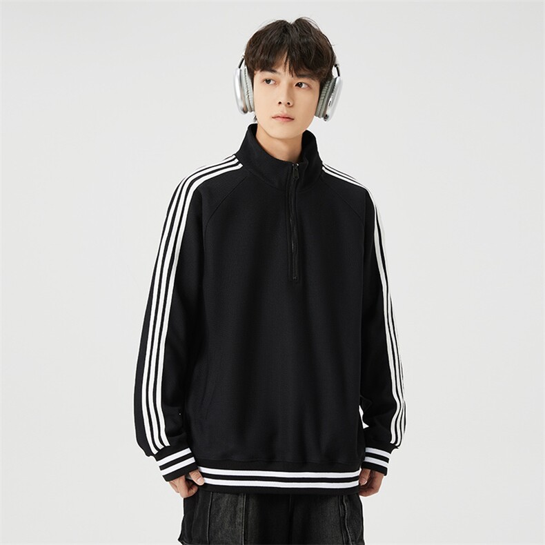 条纹半拉链卫衣男生新款秋季潮牌美式男女宽松外套A436-B330-P60,女装短外套,电商A436
