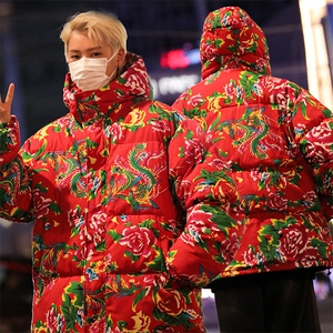 A2风冬季保暖防寒棉衣外套花棉服连帽汉服潮男女装大码个性图片