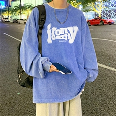 直播品质重磅纯棉美式蜡染水洗做旧潮牌宽松长袖t恤CT376特P38，男装T恤，电商A486