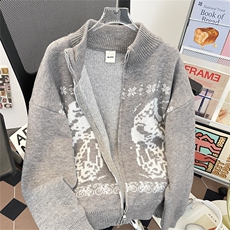 复古慵懒风开衫毛衣男秋冬季情侣宽松休闲针织衫外套Y0424-P63，男装针织衫/毛衣，星座308B-2