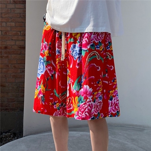 DK2024夏男士休闲大码人造棉纱透气凉爽东北大花短裤风沙滩裤图片
