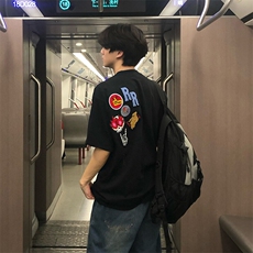 万针全刺绣工艺得物抖音高品质260克纯棉双纱美式高街短袖T恤P33，男装T恤，电商A486