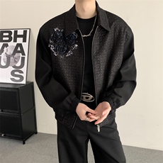 春装2024小众高级立体玫瑰肌理感开衫夹克男女宽松廓形垫肩外套，男装夹克，星座909
