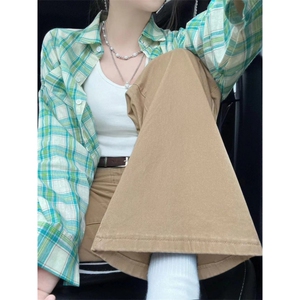 TC715-P45 美式复古秋季长袖格纹衬衫女春秋季甜酷学院风衬衣外套图片