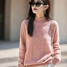 立体提花100%纯羊毛衫女重磅加厚半高领纯色针织衫秋冬新款打底衫，女装羊毛衫，吉高羊绒