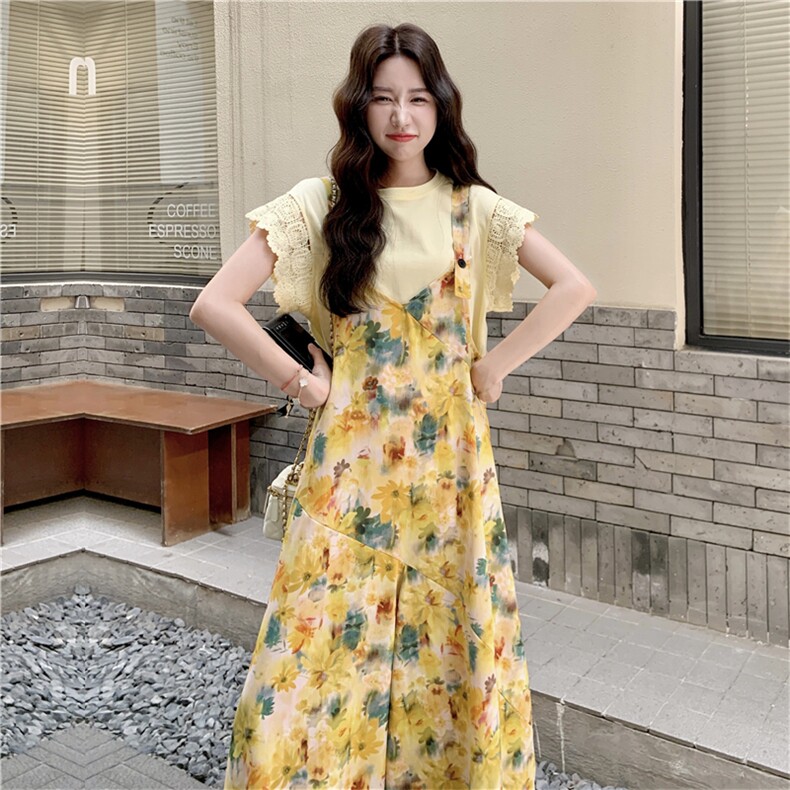 2025夏季新款新中式复古油画风宽松腰阔腿裤女垂感显瘦碎花连体裤，女装连体裤，2C118