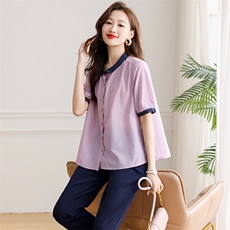 套装女夏季时尚拼色天丝上衣简约通勤两件套，女装套装/套裙，芙芮