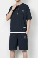 7538-P55华夫格短裤套装男士夏季冰丝短袖男装一套搭配休闲运动服，男装休闲套装，电商D310B-1