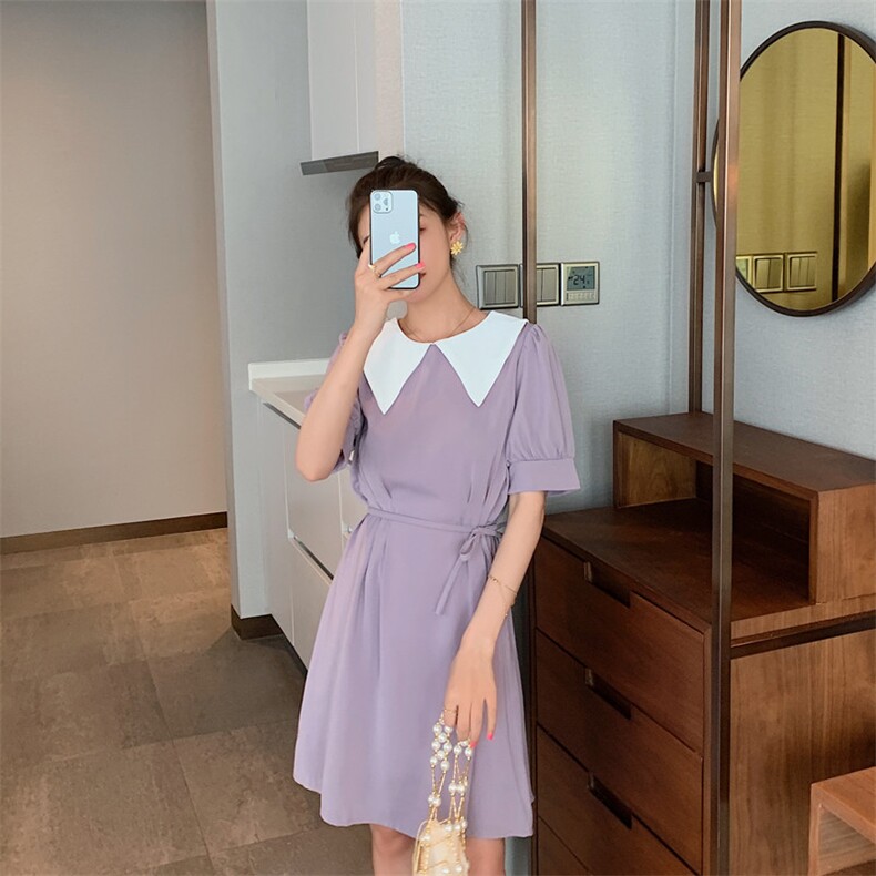大货 首发主推3色撞色系带连衣裙207-2098P80控128图片