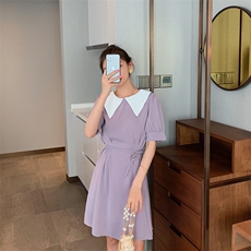 大货首发主推3色撞色系带连衣裙207-2098P80控128，女装连衣裙，卡莱